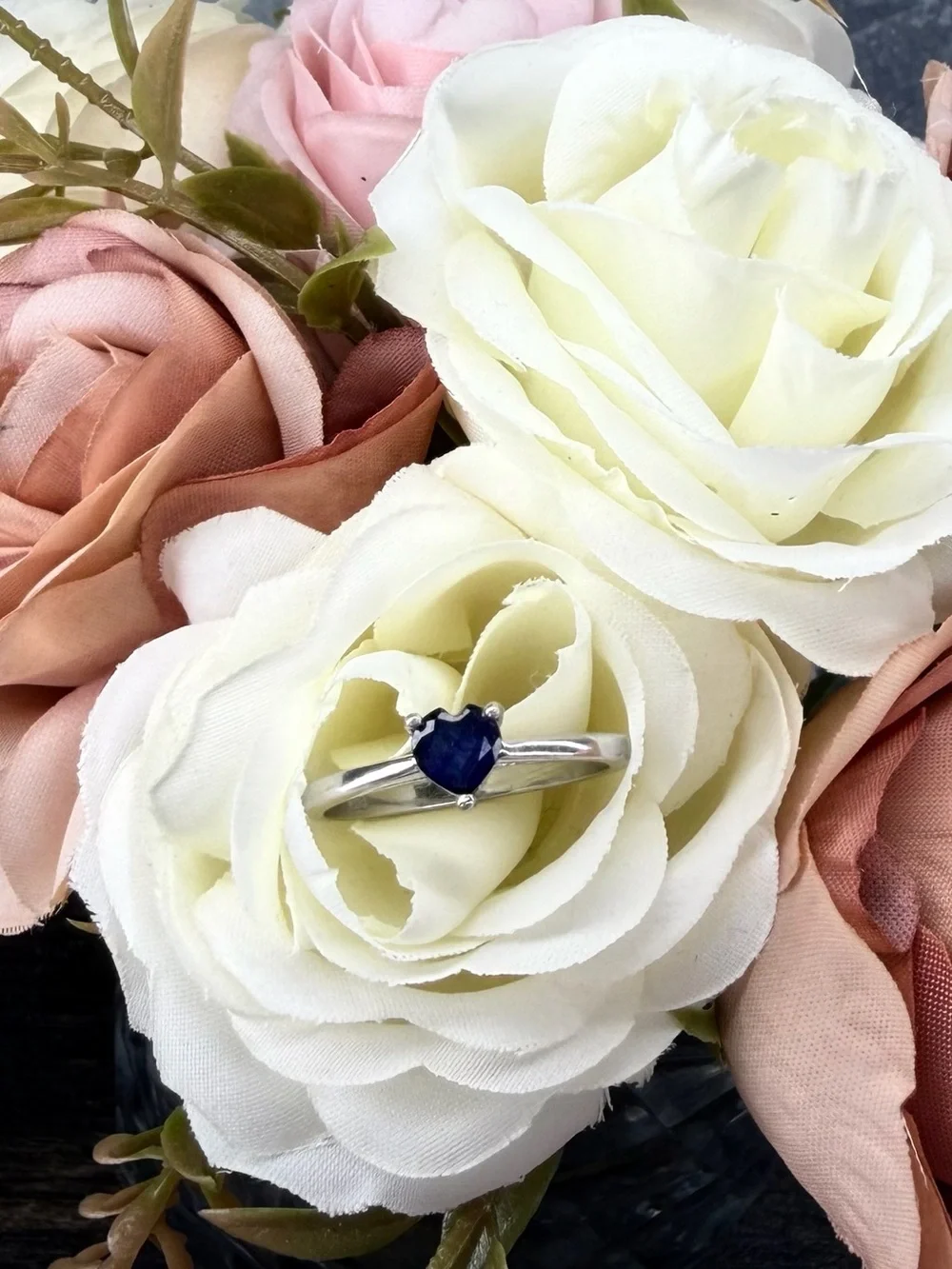Stunning Natural Blue Sapphire Heart cut .60CT 925 Sterling Silver Ring Sz 6.75